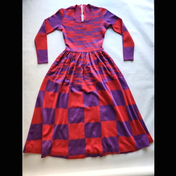 Vintage l. Magnin Rudi Gernreich Purple Red Long Sleeve Dress 10 - Picture 3 of 16